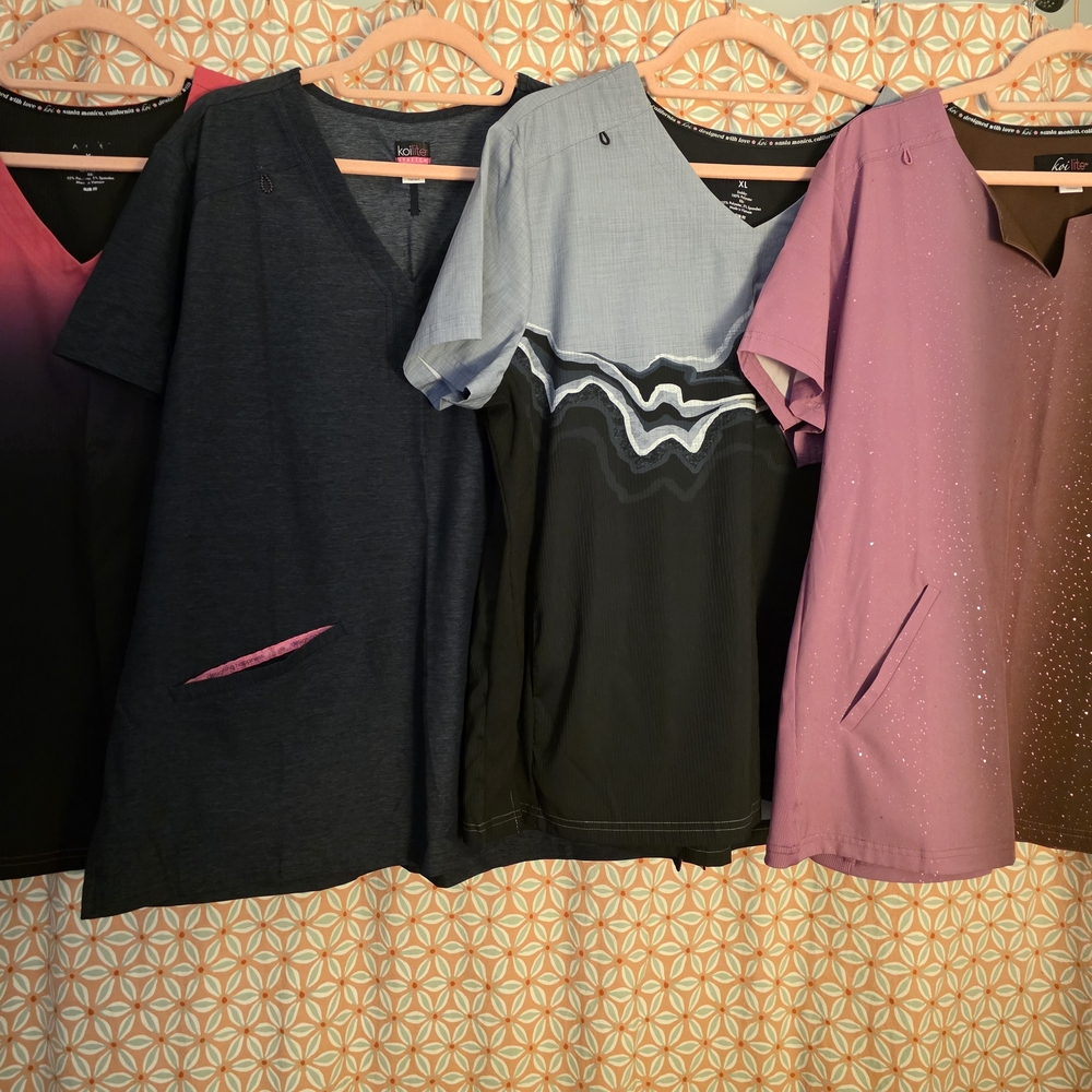 Assorted Women's Medical Scrub Tops - Black, Navy, Dusty Pink, Blue